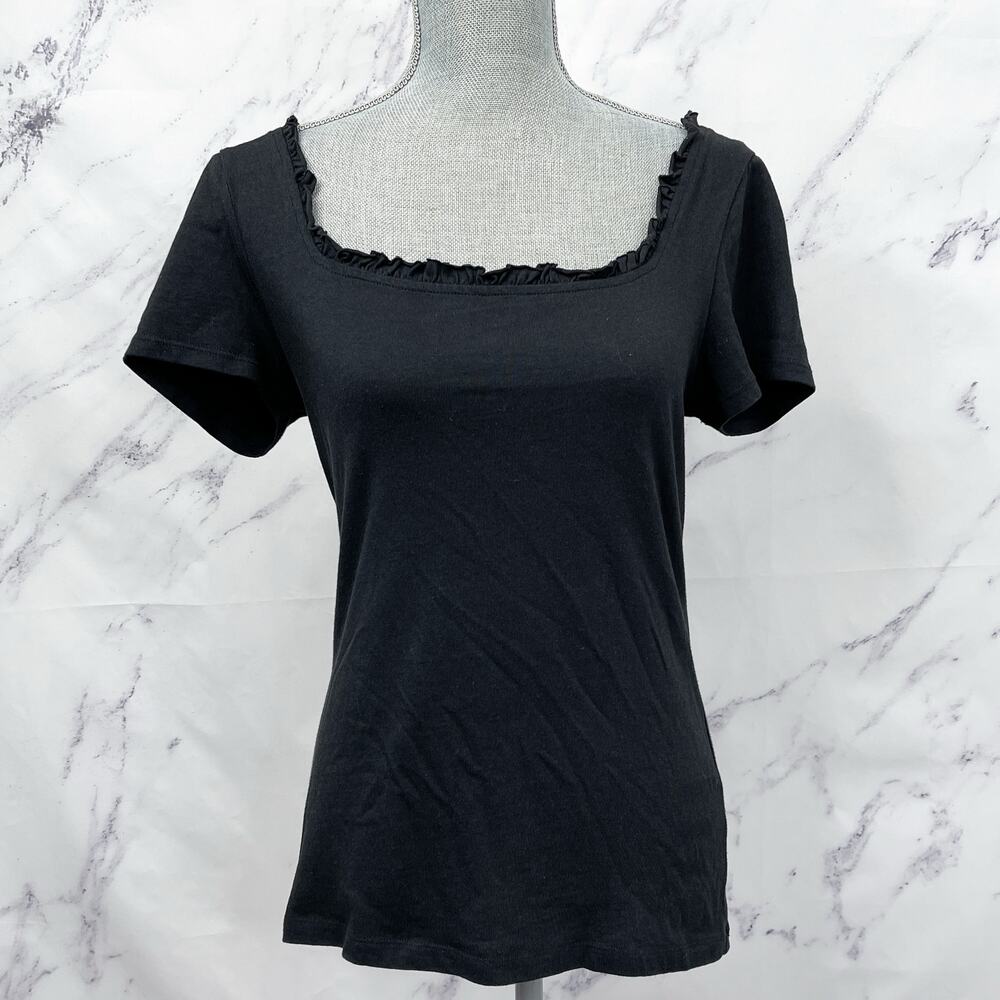 RP Rachel Parcell | Black Ruffle Neckline Short Sleeve Top | M